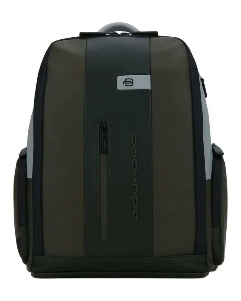 Piquadro Rucksack aus Leder mit Logo-Print - Grün Grün