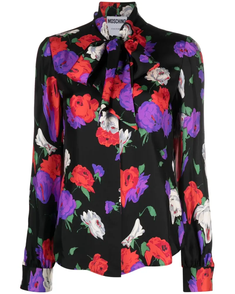 Moschino Seidenbluse mit Blumen-Print - Schwarz Schwarz