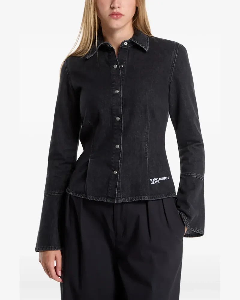 Karl Lagerfeld bell-sleeve denim shirt - Schwarz Schwarz