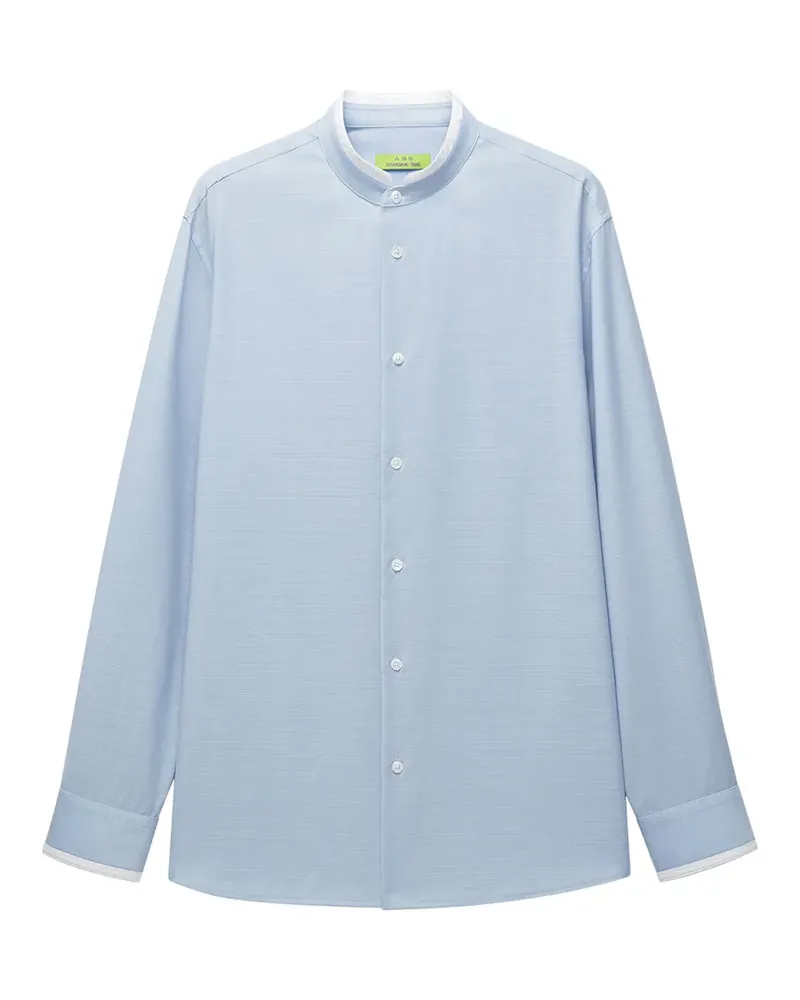 Shanghai Tang Hemd mit Mandarinkragen und Kontrastbesatz - Blau Blau