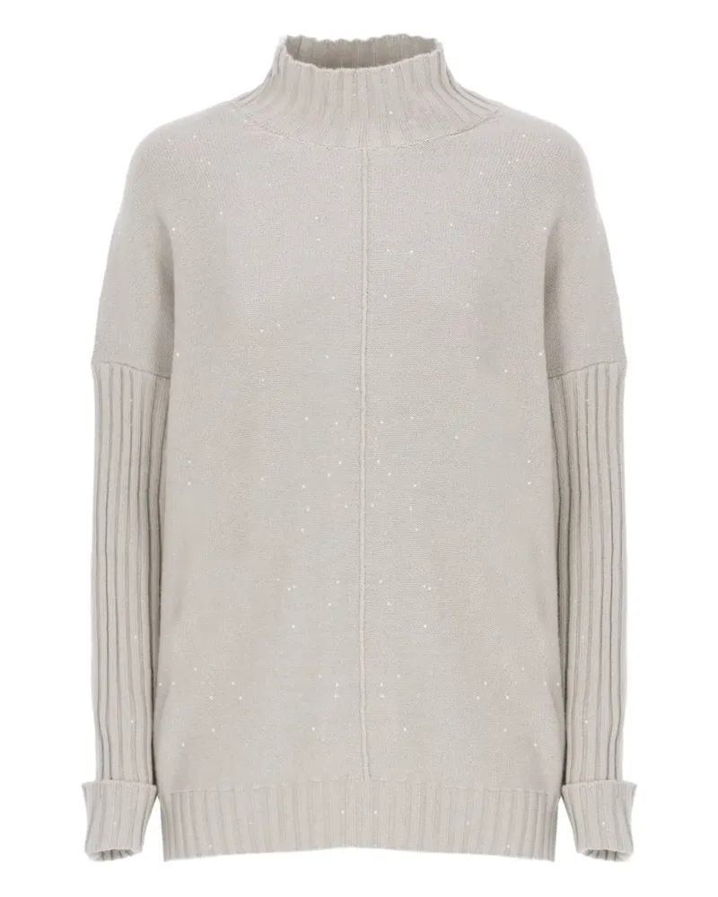 PANICALE Cashmere Gerippter Pullover mit Pailletten - Grau Grau