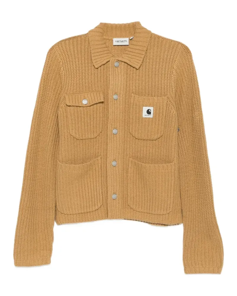 Carhartt WIP Gerippter Cardigan mit Logo-Patch - Braun Braun