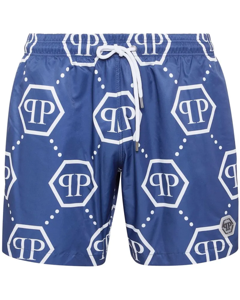 Philipp Plein Badeshorts mit Monogrammmuster - Blau Blau