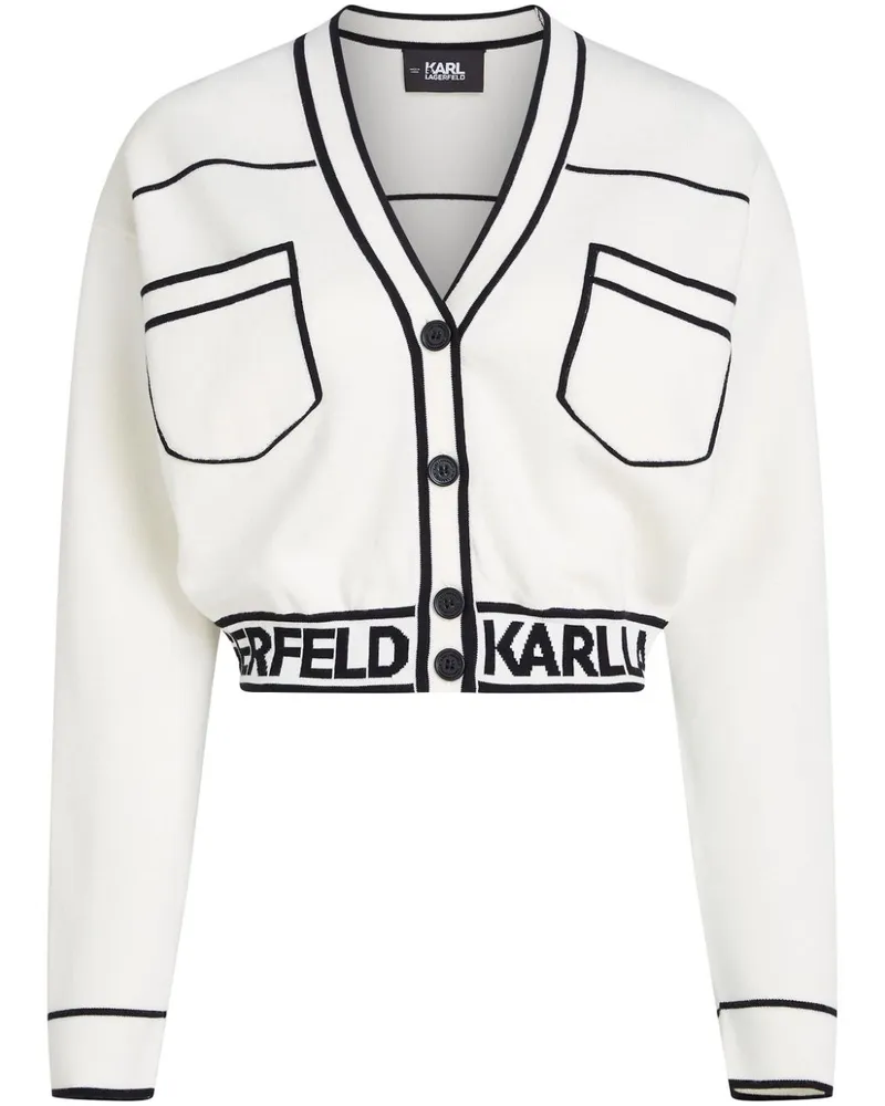 Karl Lagerfeld Cropped-Cardigan mit Logo-Intarsie - Weiß Weiß