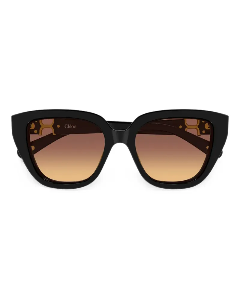 Chloé Cat-Eye-Sonnenbrille mit Logo-Schild - Schwarz Schwarz