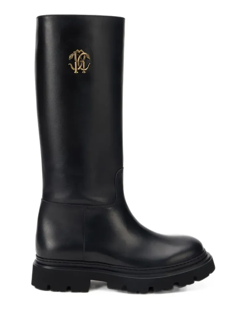 Roberto Cavalli Stiefel mit Logo-Schild - Schwarz Schwarz