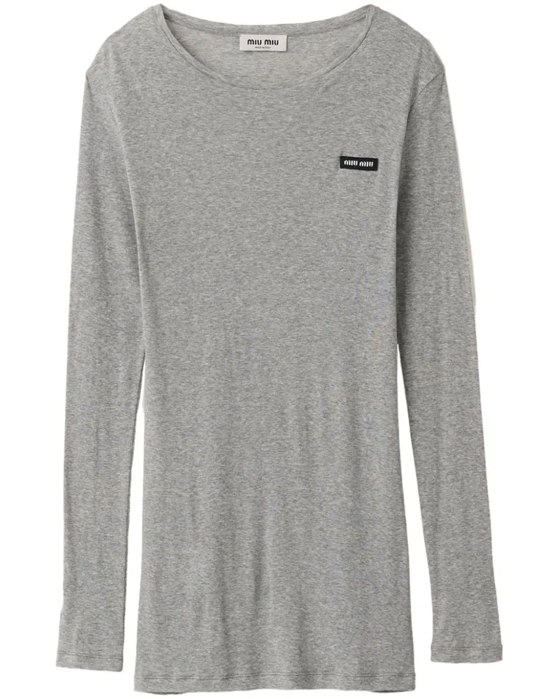 Miu Miu Meliertes Minikleid mit Logo-Patch - Grau Grau