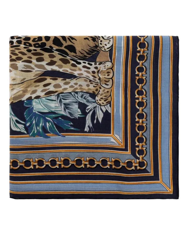 Ferragamo Schal mit Katzen-Print - Blau Blau