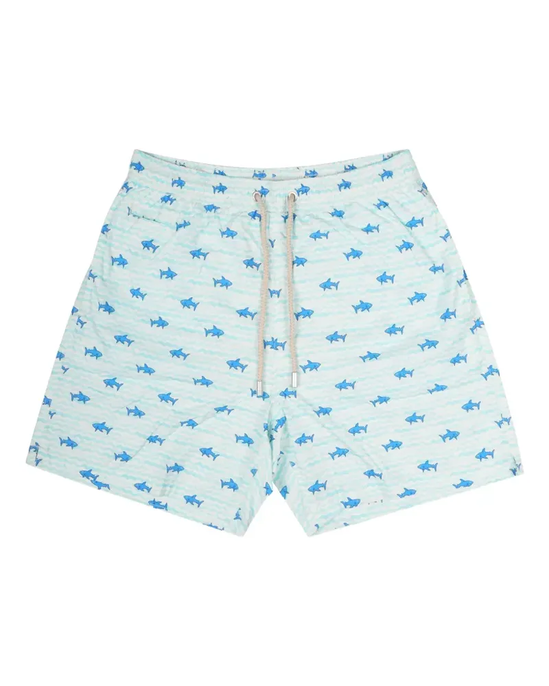 MC2 Saint Barth shark-print drawstring swim shorts - Weiß Weiß