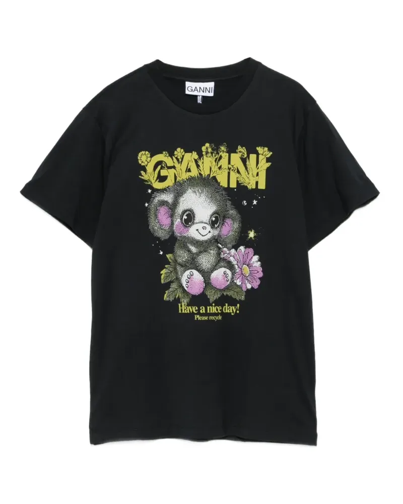 Ganni T-Shirt mit grafischem Print - Schwarz Schwarz