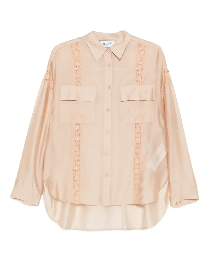 Blumarine lace-details flap-pocket shirt - Nude Nude