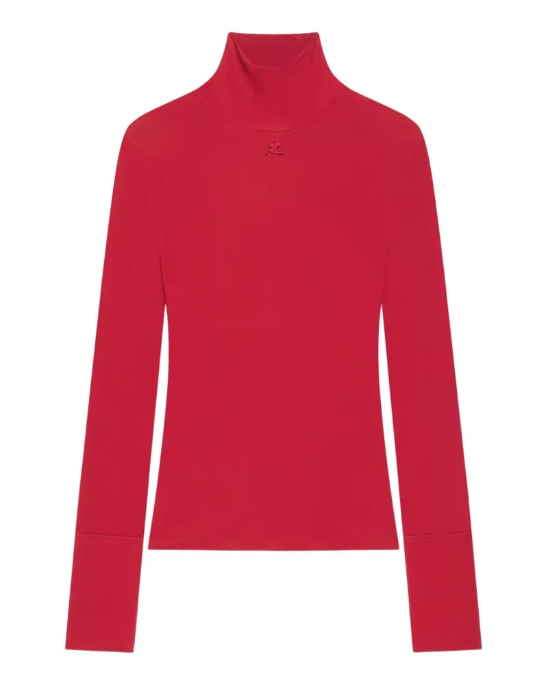 Courrèges logo-embroidered high-neck long-sleeved T-shirt - Rot Rot
