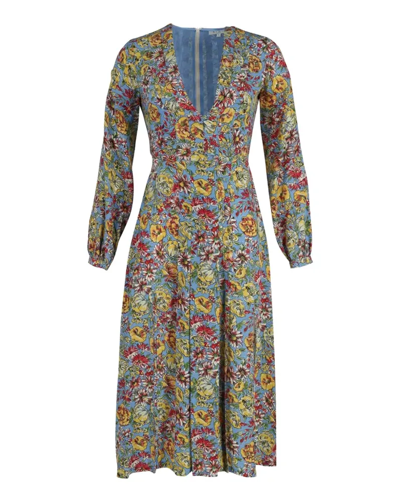 RIXO long-sleeve floral-print midi dress - Blau Blau