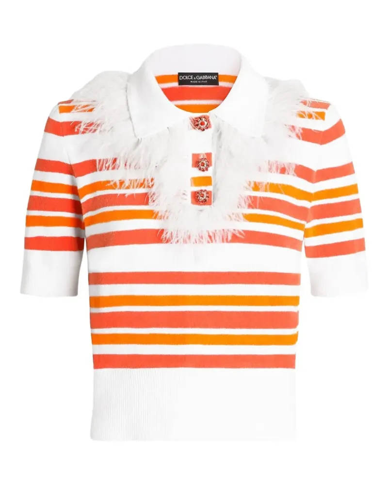 Dolce & Gabbana Poloshirt aus gestreiftem Strick - Weiß Weiß