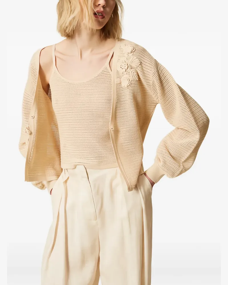 Twin-Set Cardigan mit Mesh-Stickerei - Nude Nude