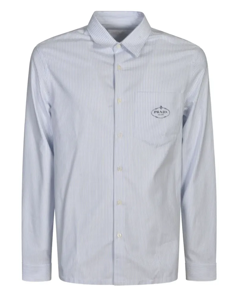 Prada Gestreiftes Hemd mit Logo-Schild - Blau Blau