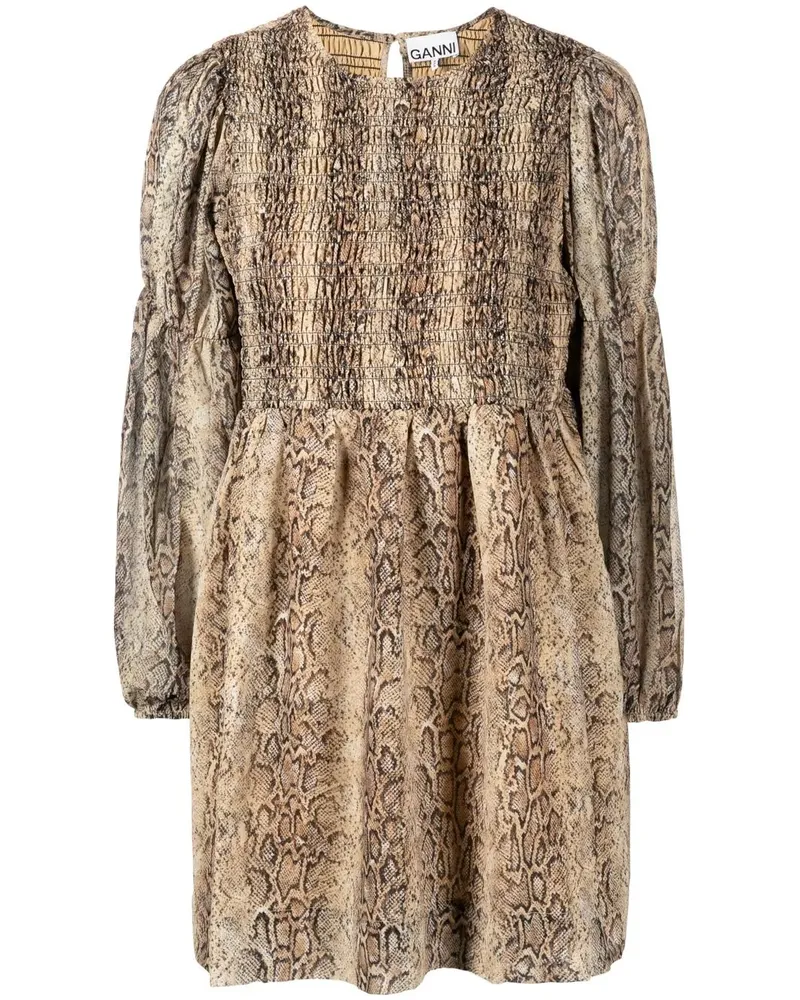 Ganni Midikleid mit Schlangen-Print - Braun Braun