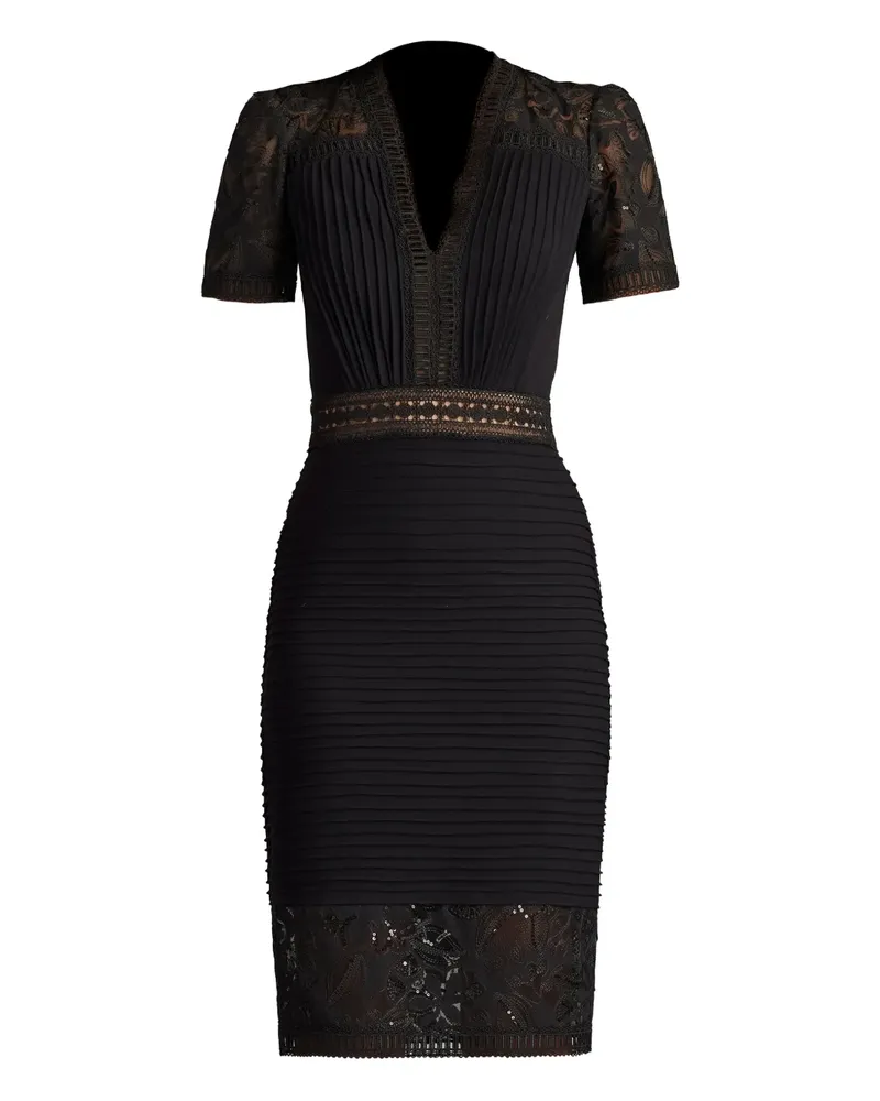 Tadashi Shoji Brone Spitzenkleid mit Falten - Schwarz Schwarz
