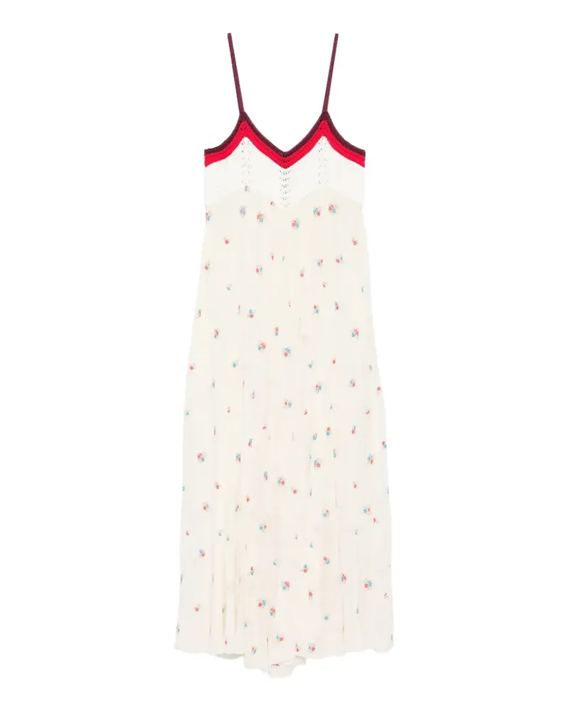 forte_forte crochet-knit floral-embroidered maxi dress - Nude Nude