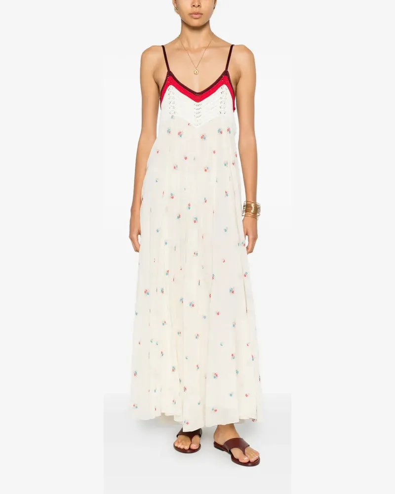 forte_forte crochet-knit floral-embroidered maxi dress - Nude Nude