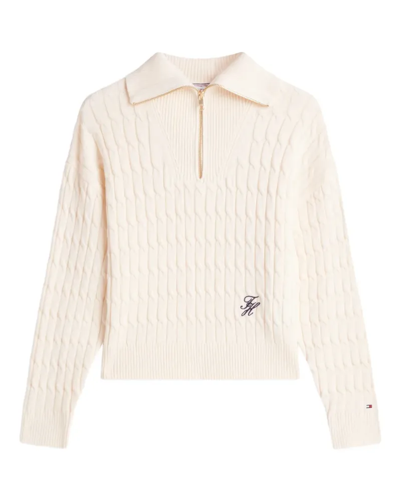 Tommy Hilfiger Zopfmuster-Pullover mit Reißverschluss - Nude Nude