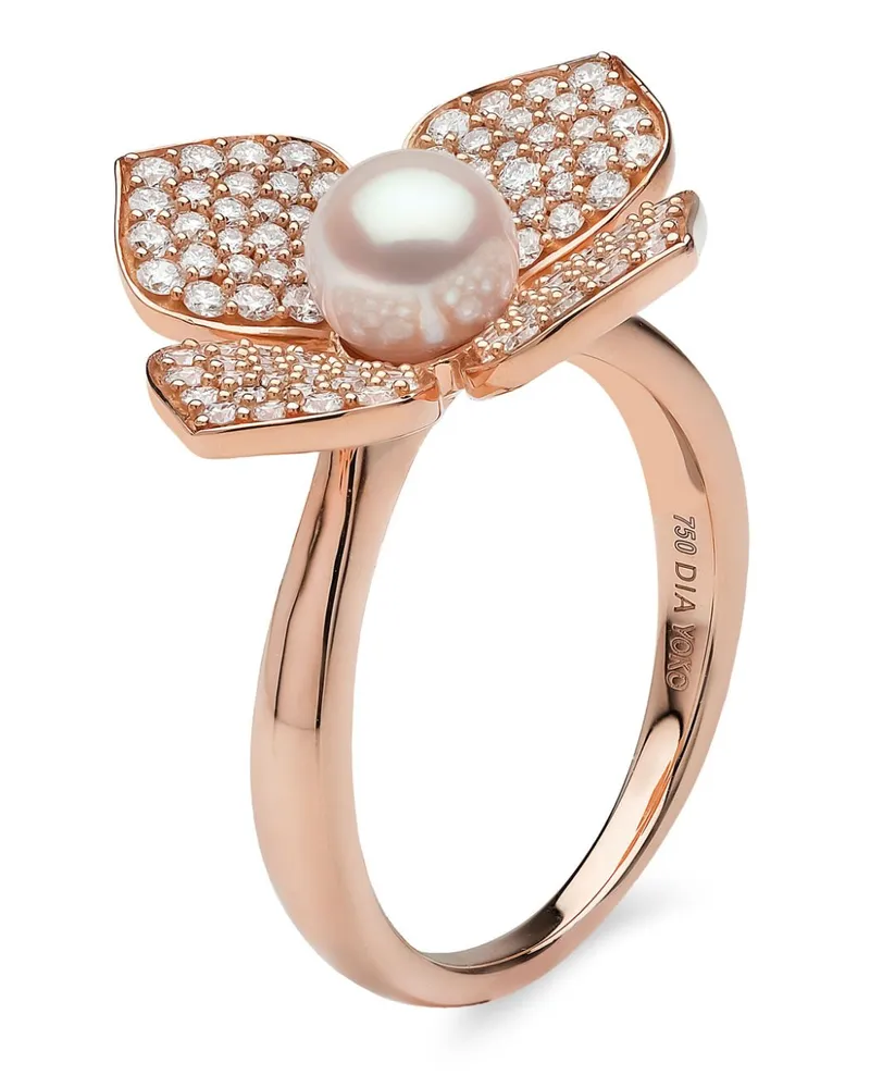 YOKO London 18kt Rotgoldring mit Perle und Diamanten Gold