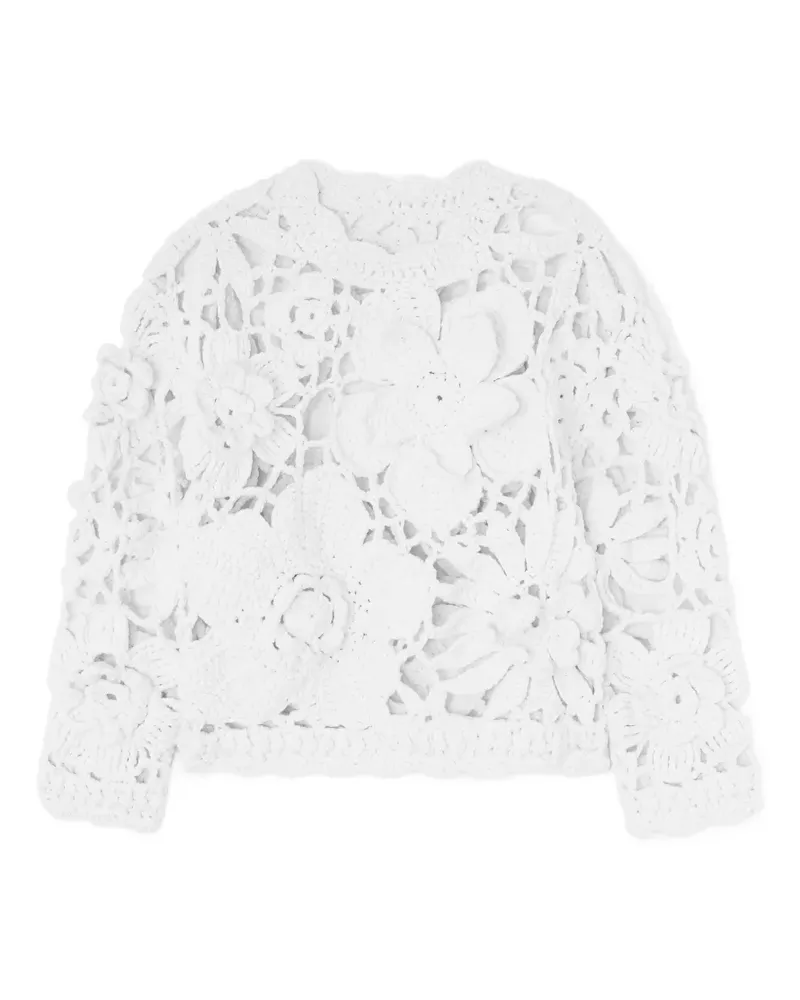Ganni Gehäkelter Pullover mit Blumenapplikation - Weiß Weiß
