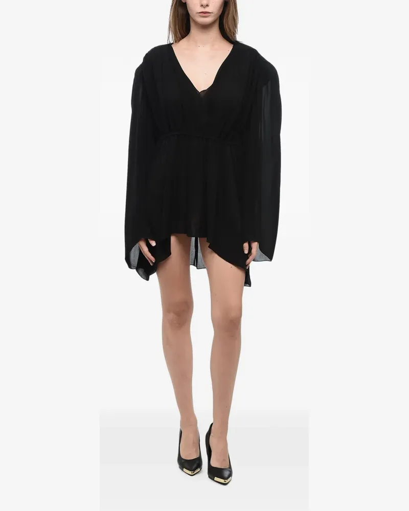 WARDROBE.NYC gathered V-neck asymmetric mini dress - Schwarz Schwarz