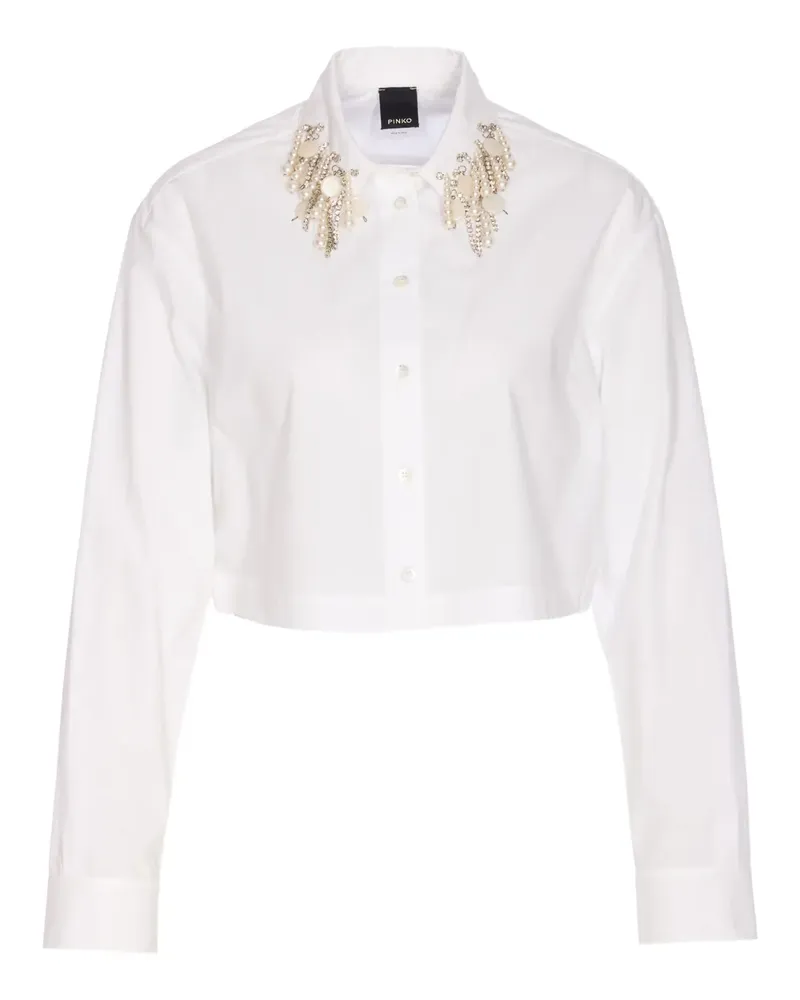 Pinko Cropped-Hemd mit Perlenverzierung - Weiß Weiß