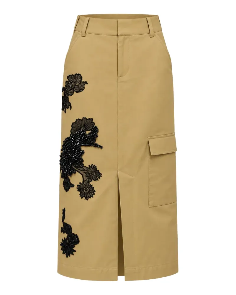 Hellessy Dima floral-appliqué cargo straight midi skirt - Nude Nude