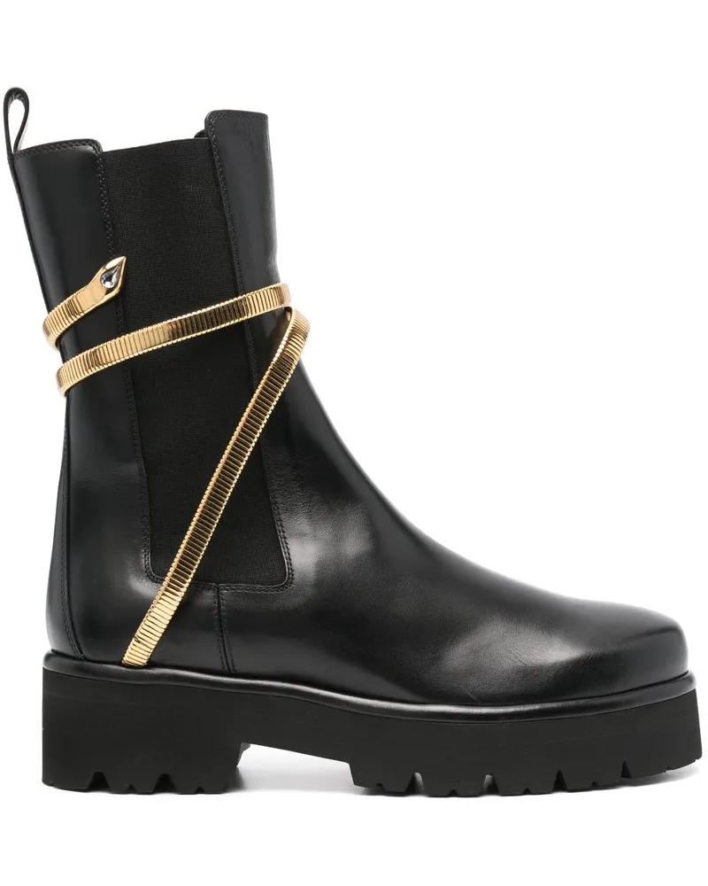 René Caovilla Stiefel mit Schlangendetail 45mm - Schwarz Schwarz