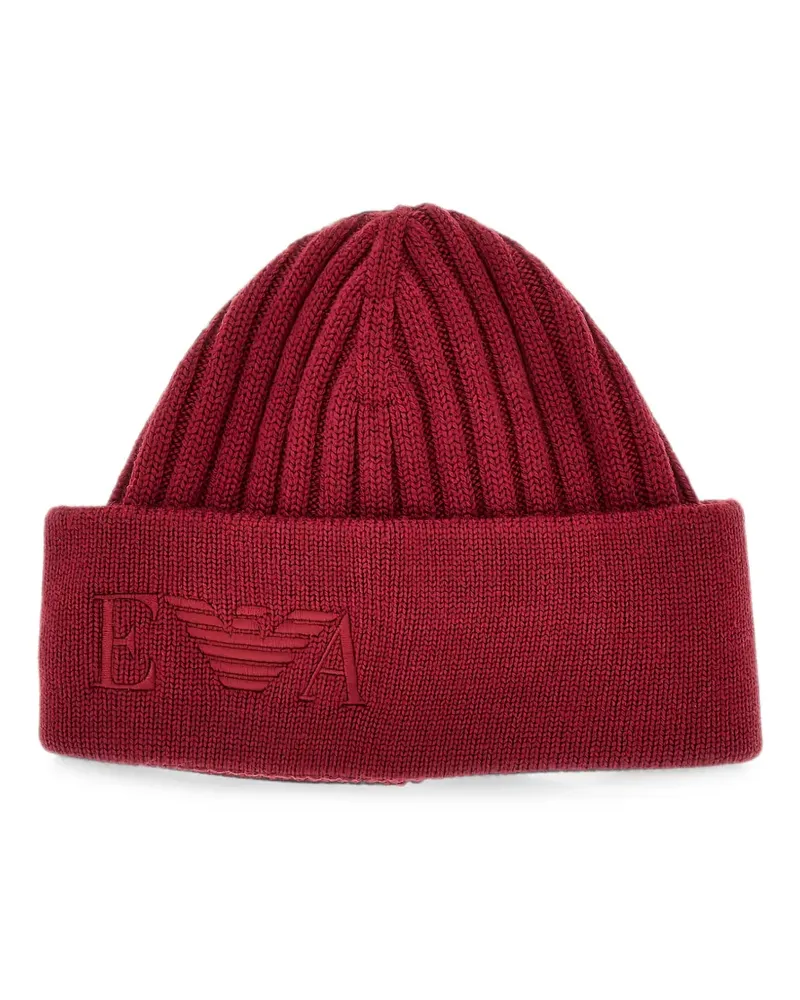 Emporio Armani logo-embroidered ribbed beanie hat - Rot Rot
