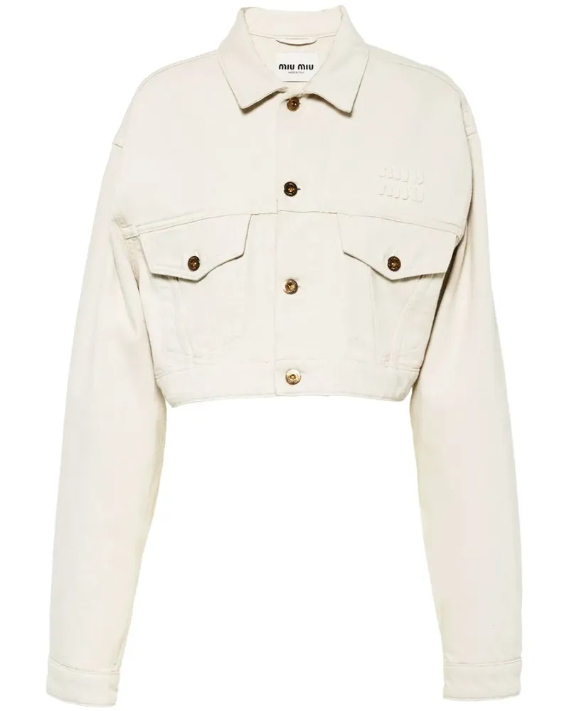 Miu Miu Jeansjacke mit Logo-Applikation - Nude Nude