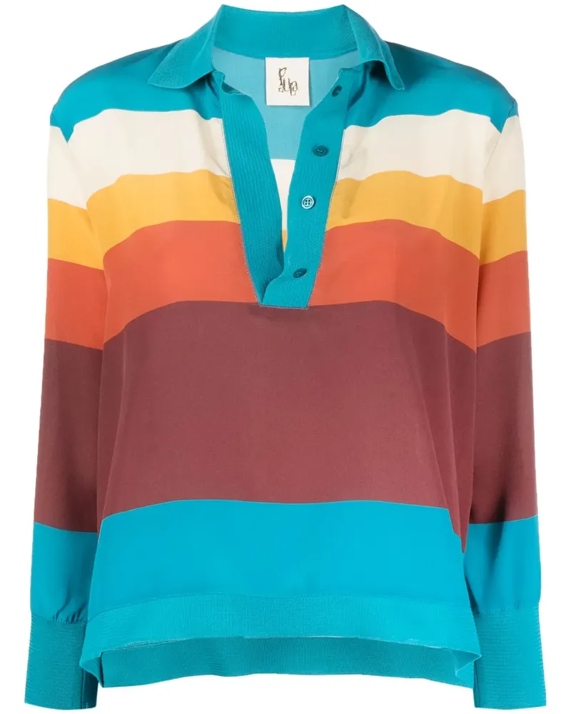 PAULA Gestreifte Seidenbluse - Blau Blau