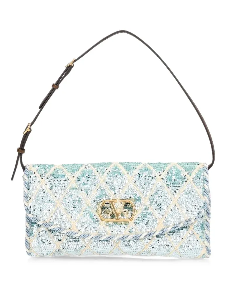 Valentino Garavani Devain small shoulder bag with rhombelle embroidery - Blau Blau
