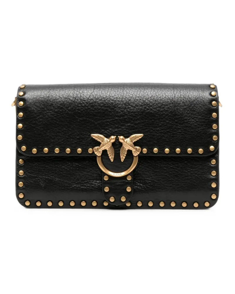 Pinko Kleine Love Birds Schultertasche mit Nieten - Schwarz Schwarz