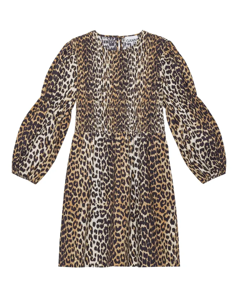 Ganni Gesmoktes Minikleid mit Leoparden-Print - Braun Braun