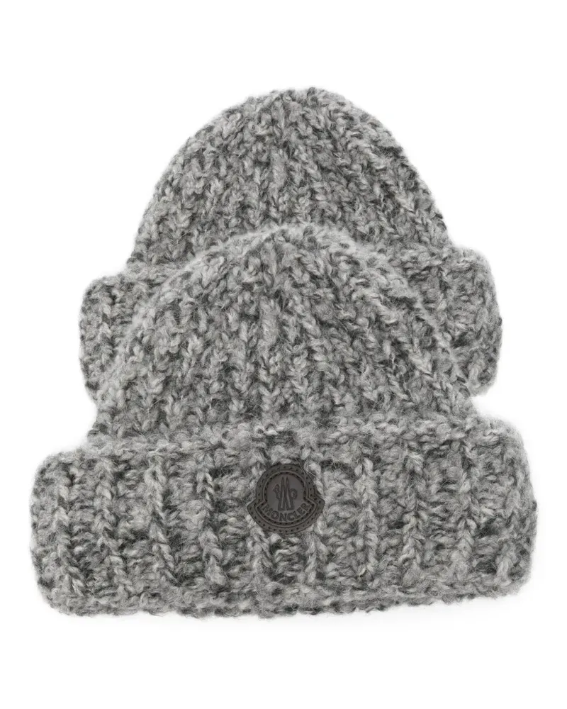Moncler ribbed logo-patch beanie hat - Grau Grau