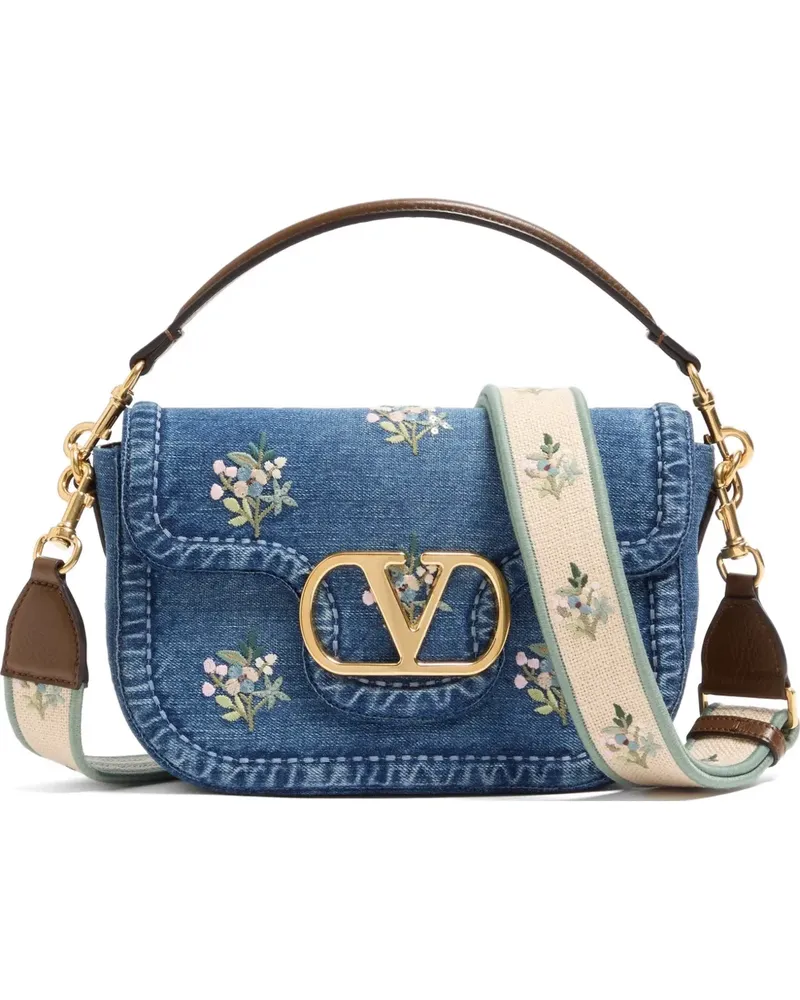 Valentino Garavani Mittelgroße Alltime Jeans-Schultertasche mit aufgesticktem Riemen - Blau Blau
