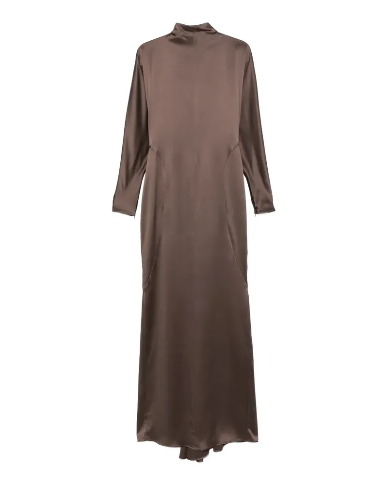 Max Mara Satin Kleid mit Stehkragen - Braun Braun