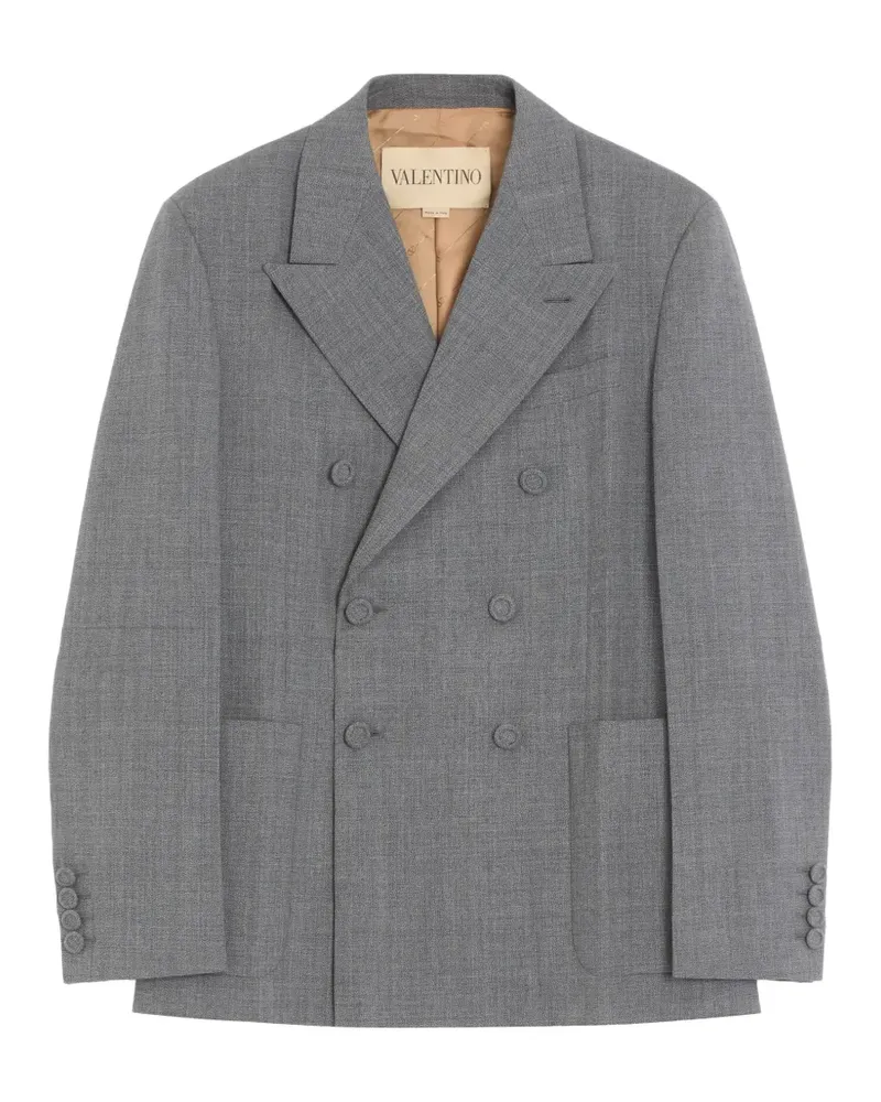 Valentino Garavani Doppelreihige Valentino Jacke aus Mouliné-Wolle mit Bügelfalten - Grau Grau