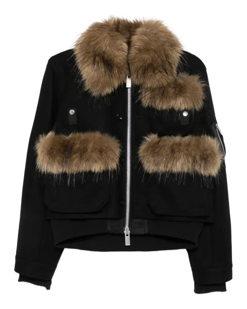 Sacai faux-fur trim wool jacket - Schwarz Schwarz