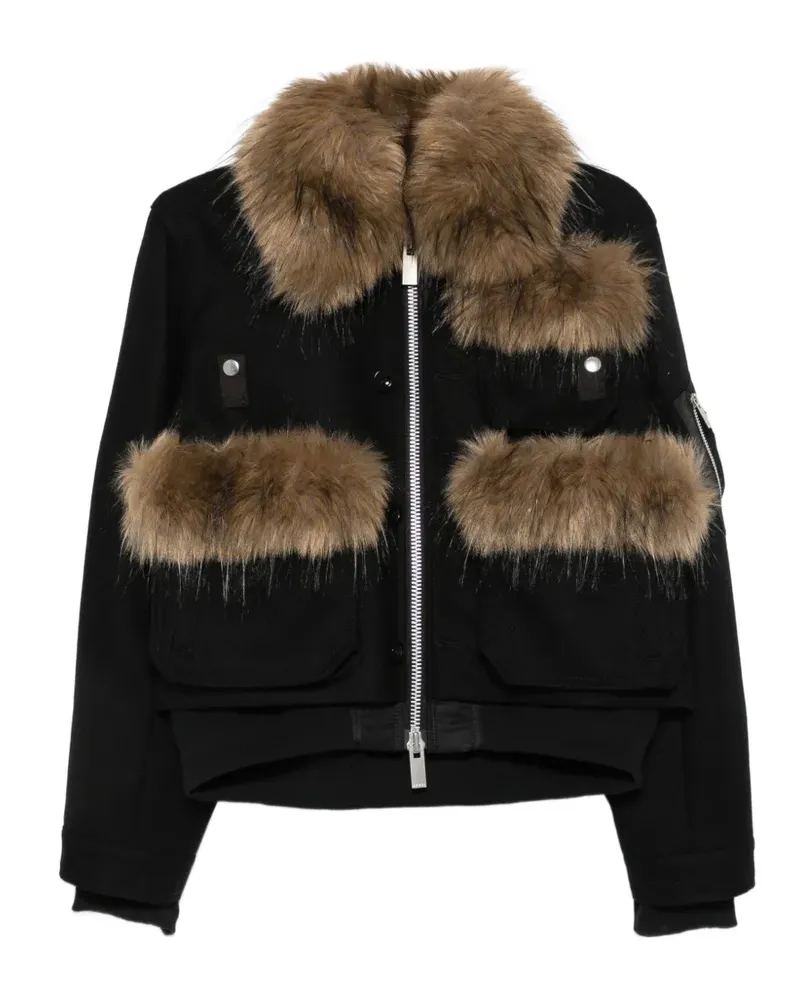 Sacai Jacke mit Faux Fur - Schwarz Schwarz
