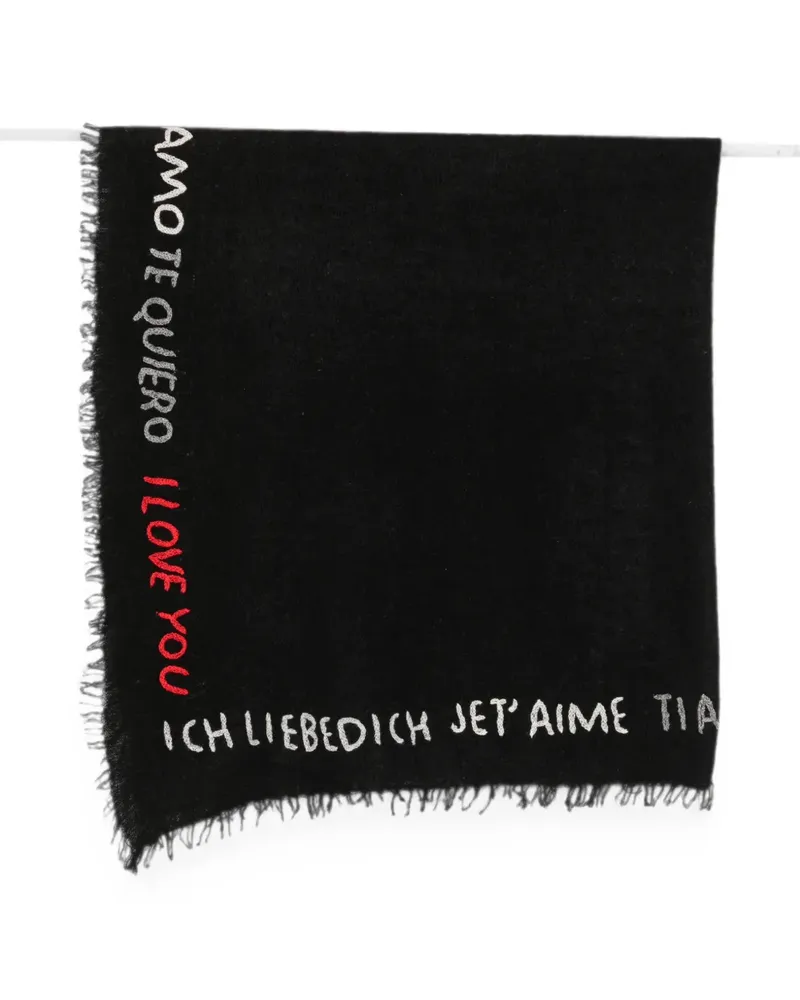 Faliero Sarti Little Te Quiero embroidered frayed scarf - Schwarz Schwarz