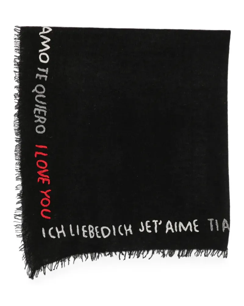 Faliero Sarti Little Te Quiero embroidered frayed scarf - Schwarz Schwarz