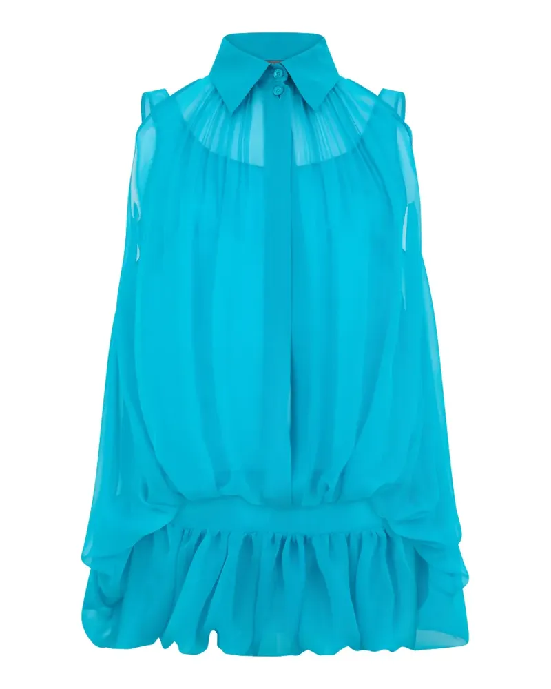 Alberta Ferretti Seidenbluse mit Rüschensaum - Blau Blau