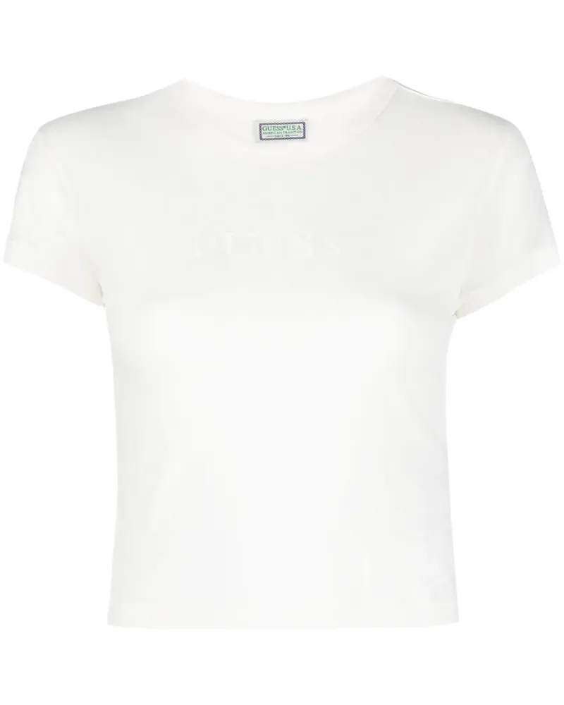 Guess Cropped-T-Shirt mit Logo-Print - Weiß Weiß