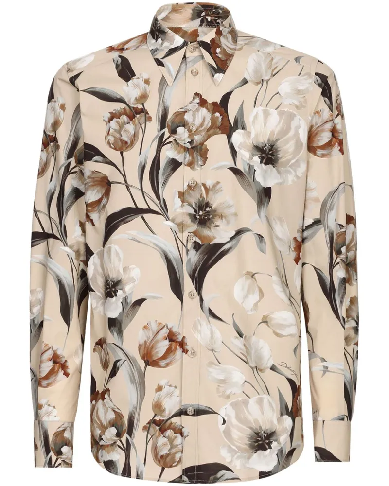 Dolce & Gabbana Popeline-Hemd mit Blumen-Print - Nude Nude