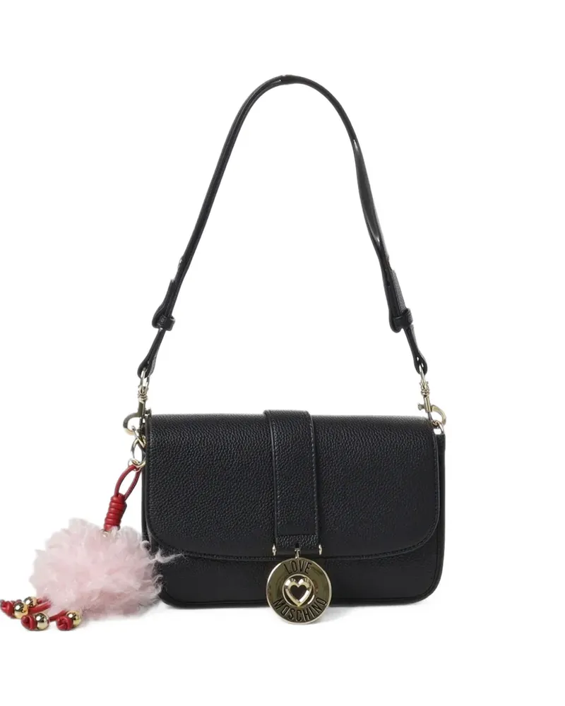 Moschino logo-plaque pompom-detail shoulder bag - Schwarz Schwarz