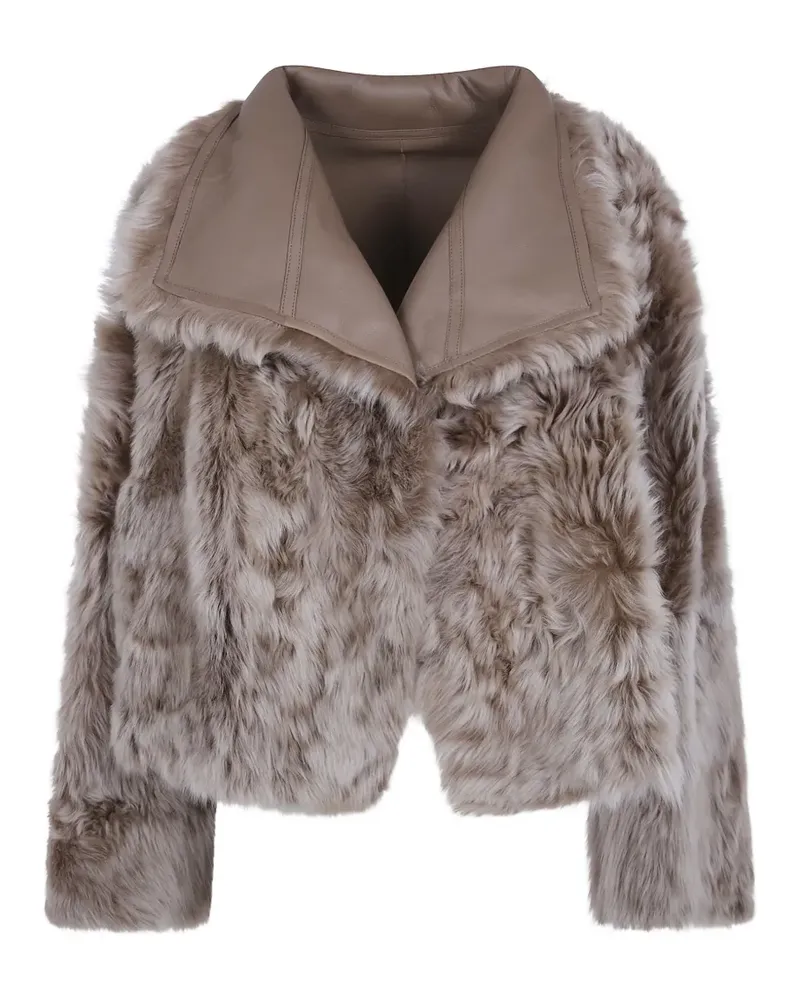 Yves Salomon Lederjacke mit Besatz aus Shearling - Nude Nude